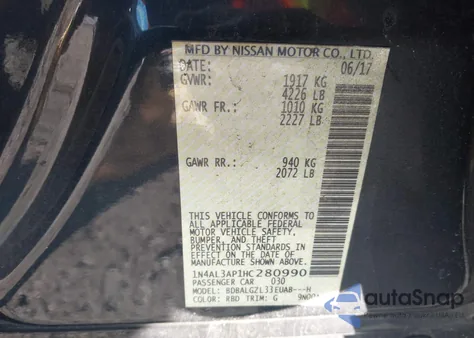 2017 Nissan Altima 2.5 S z USA, uszkodzony, nr VIN 1N4AL3AP1HC280990